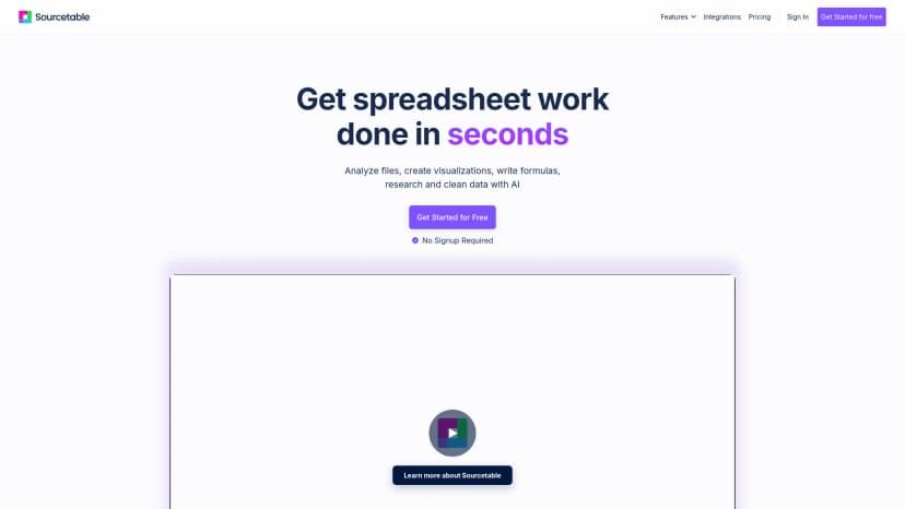 Sourcetable screenshot