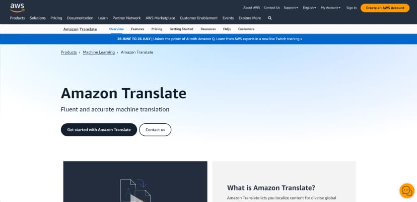 Amazon Translate screenshot