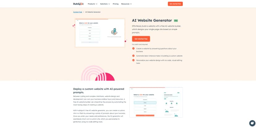 HubSpot AI Website Generator screenshot