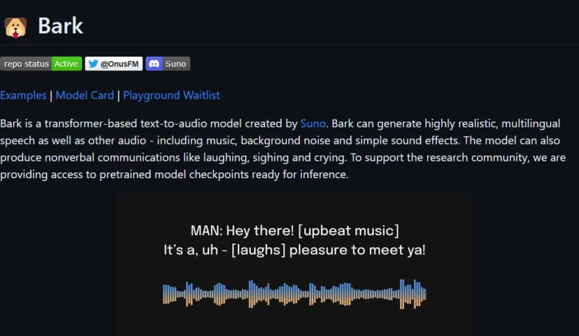 Suno AI Bark screenshot