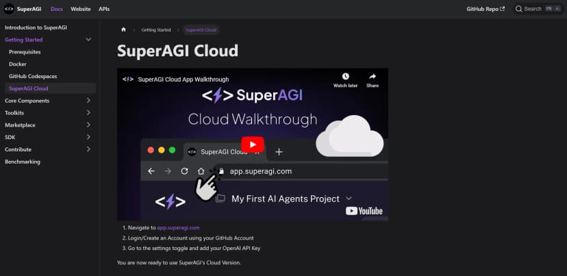 SuperAGI Cloud screenshot